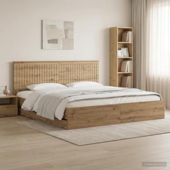 ARDEBO.de - Bed Frame with Storage and Headboard Artisan Oak 180 x 200 cm