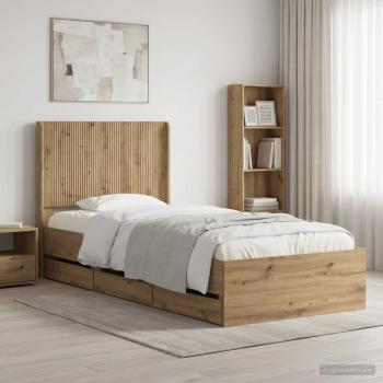 ARDEBO.de - Bettgestell mit Stauraum und Kopfteil Artisan-Eiche 90 x 200 cm