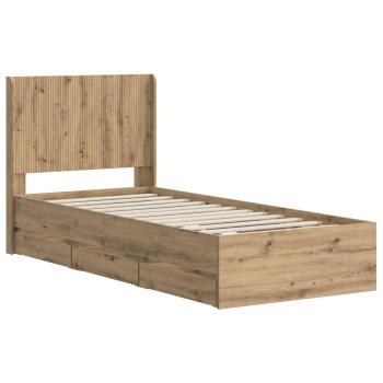 Bettgestell mit Stauraum und Kopfteil Artisan-Eiche 90 x 200 cm