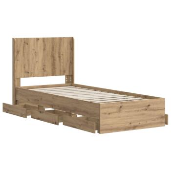Bettgestell mit Stauraum und Kopfteil Artisan-Eiche 90 x 200 cm