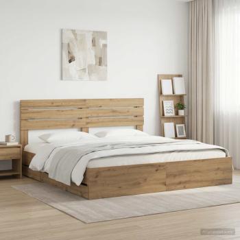 ARDEBO.de - Bed Frame with Storage and Headboard Artisan Oak 180 x 200 cm