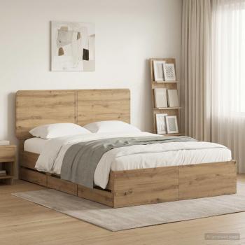 ARDEBO.de - Bed Frame with Storage and Headboard Artisan Oak 120 x 200 cm