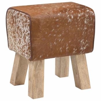 Bank 40 x 30 x 45 cm Echtes Leder Braun und Weiß