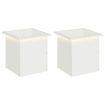 Garten-Pflanzkübel mit LED 2 stk. Weiß 40 x 40 x 40 cm Stahl