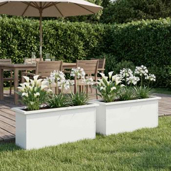 ARDEBO.de - Garten-Pflanzkübel mit LED 2 stk. Weiß 30 × 100 × 30 cm Stahl