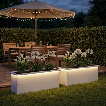 Garten-Pflanzkübel mit LED 2 stk. Weiß 30 × 100 × 30 cm Stahl