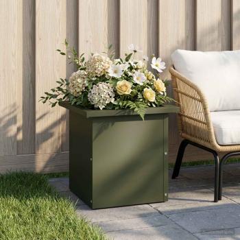 ARDEBO.de - Garten-Pflanzkübel mit LED Olivgrün 30 x 30 x 30 cm Stahl