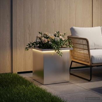 Garten-Pflanzkübel mit LED Silber 30 x 30 x 30 cm