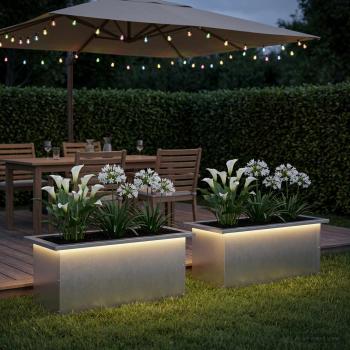 ARDEBO.de - Garten-Pflanzkübel mit LED 2 stk. Silber 30 × 60 × 30 cm