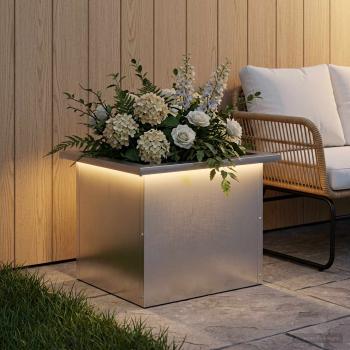 ARDEBO.de - Garten-Pflanzkübel mit LED Silber 30 × 40 × 30 cm Edelstahl