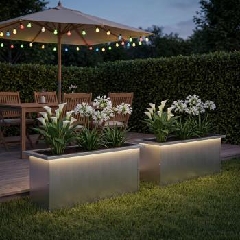 Garten-Pflanzkübel mit LED 2 stk. Silber 30 x 80 x 30 cm