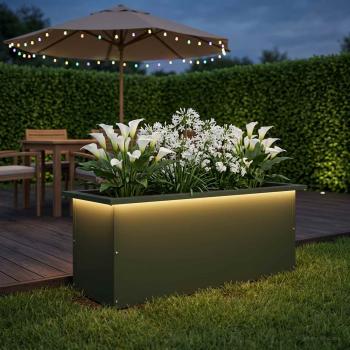 ARDEBO.de - Garten-Pflanzkübel mit LED Olivgrün 30 x 80 x 30 cm Stahl