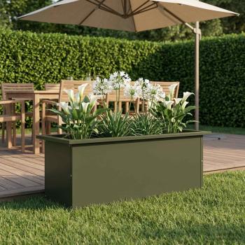 Garten-Pflanzkübel mit LED Olivgrün 30 x 80 x 30 cm Stahl
