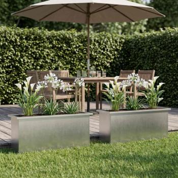 ARDEBO.de - Garten-Pflanzkübel mit LED 2 stk. Silber 30 × 100 × 30 cm