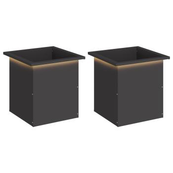 Garten-Pflanzkübel mit LED 2 stk. Schwarz 40 x 40 x 40 cm Stahl