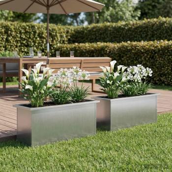 ARDEBO.de - Garten-Pflanzkübel mit LED 2 stk. Silber 30 × 100 × 30 cm