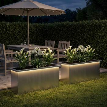 Garten-Pflanzkübel mit LED 2 stk. Silber 30 × 100 × 30 cm