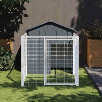 ARDEBO.de - Hundehütte mit Auslauf Anthrazit 117x201x123cm Verzinkter Stahl