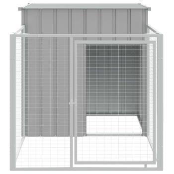 Hundehütte mit Auslauf Hellgrau 110 x 201 x 110 cm Verzinkter Stahl