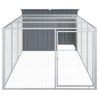 Hundehütte mit Auslauf Anthrazit 153x396x110 cm Verzinkter Stahl