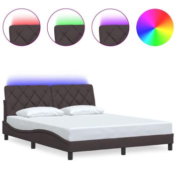Bettgestell mit LED ohne Matratze Dunkelbraun 160x200 cm Stoff