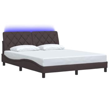Bettgestell mit LED ohne Matratze Dunkelbraun 160x200 cm Stoff