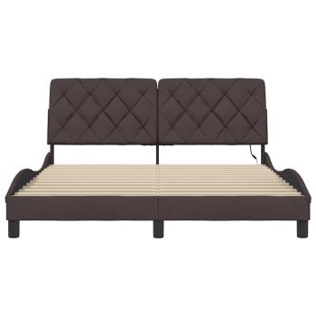 Bettgestell mit LED ohne Matratze Dunkelbraun 160x200 cm Stoff