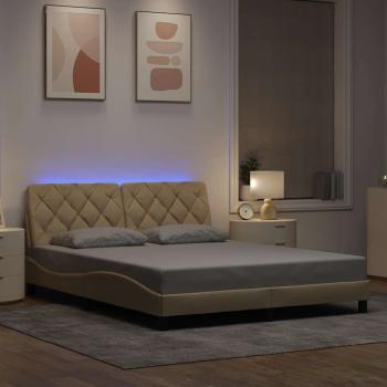 ARDEBO.de - Bettgestell mit LED ohne Matratze Creme 160x200 cm Stoff