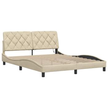 Bettgestell mit LED ohne Matratze Creme 160x200 cm Stoff