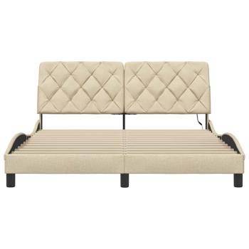 Bettgestell mit LED ohne Matratze Creme 160x200 cm Stoff