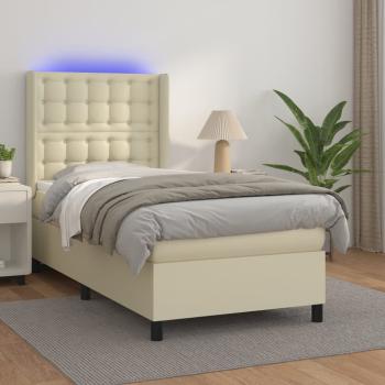 ARDEBO.de - Boxspringbett mit Matratze & LED Creme 90x190 cm Kunstleder