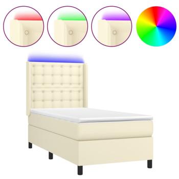 Boxspringbett mit Matratze & LED Creme 90x190 cm Kunstleder