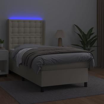 Boxspringbett mit Matratze & LED Creme 90x190 cm Kunstleder