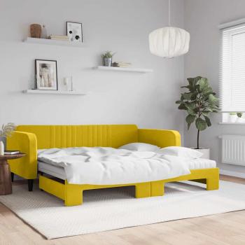 ARDEBO.de - Tagesbett Ausziehbar mit Matratzen Gelb 100x200 cm Samt