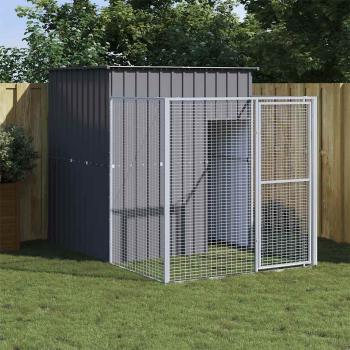 ARDEBO.de - Hundehütte mit Auslauf Anthrazit 165x251x181cm Verzinkter Stahl