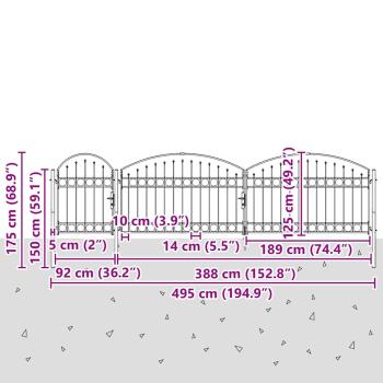 Gartentor mit Gewölbter Spitze Stahl 1,75 x 5 m Schwarz