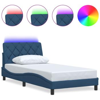 Bettgestell mit LED ohne Matratze Blau 100x200 cm Stoff