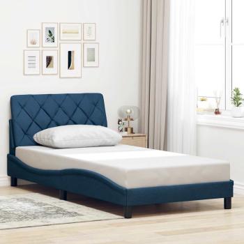 Bettgestell mit LED ohne Matratze Blau 100x200 cm Stoff