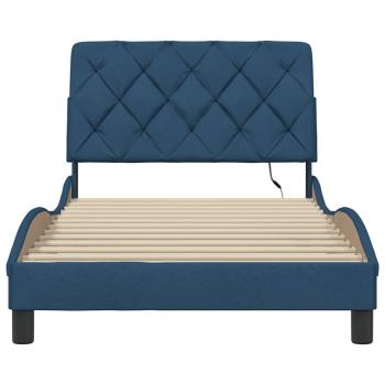 Bettgestell mit LED ohne Matratze Blau 100x200 cm Stoff