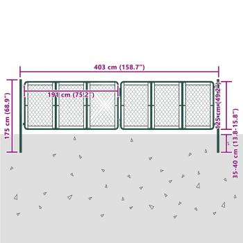 Gartentor aus Stahl 400 x 125 cm Grün
