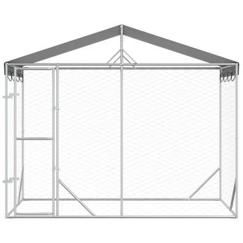 Outdoor-Hundezwinger mit Dach Silber 3x1,5x2,5m Stahl Verzinkt