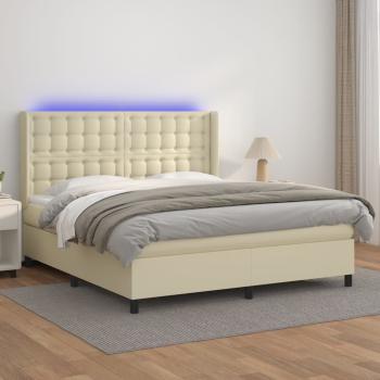 ARDEBO.de - Boxspringbett mit Matratze & LED Creme 180x200 cm Kunstleder