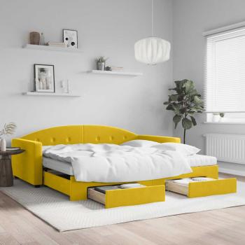 ARDEBO.de - Tagesbett Ausziehbar mit Schubladen Gelb 100x200 cm Samt
