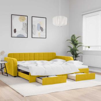 ARDEBO.de - Tagesbett Ausziehbar mit Schubladen Gelb 100x200 cm Samt