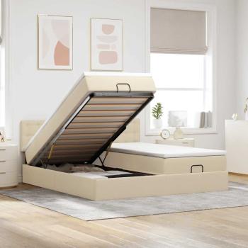 ARDEBO.de - Ottoman-Bett mit Matratzen & LEDs Creme 200x200 cm Stoff