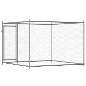 Hundezwinger mit Tür Grau 2x2x1,5 m Verzinkter Stahl