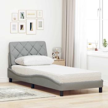 Bett mit Matratze Hellgrau 80x200 cm Stoff