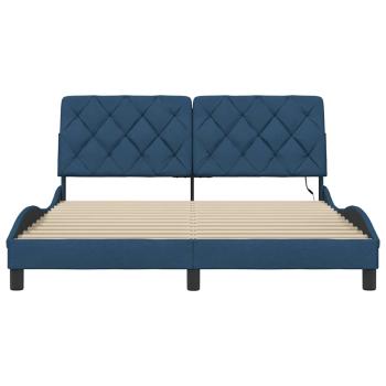 Bettgestell mit LED ohne Matratze Blau 160x200 cm Stoff