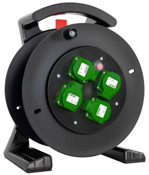 JÄGER JUMBO JUMBO L 2.0 Leerkabeltrommel schwarz, 4 × Schutzkontakt-Steckdose, Steckdosenfarbe: grün