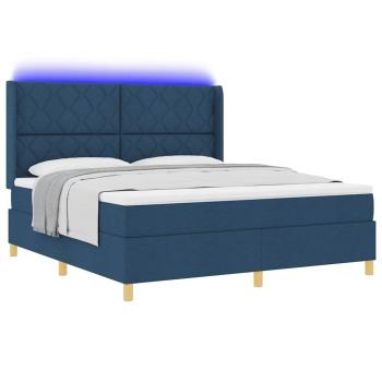 Boxspringbett mit LED-Lichtleisten Blau 180 x 200 cm Stoff